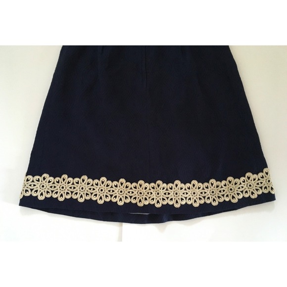 Lilly Pulitzer Betsey Navy Blue and Gold Jacquard Strapless Dress Size 8 - Picture 9 of 16